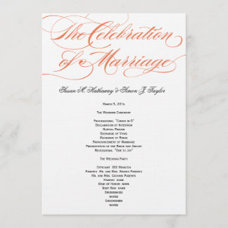 Élégant programme de mariage de script - Orange