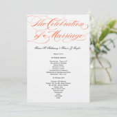 Élégant programme de mariage de script - Orange (Debout devant)