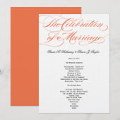 Élégant programme de mariage de script - Orange (Devant / Derrière)