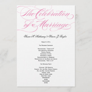 Élégant programme de mariage de script - rose