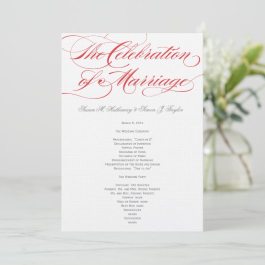 Élégant programme de mariage de script - Rouge (Debout devant)
