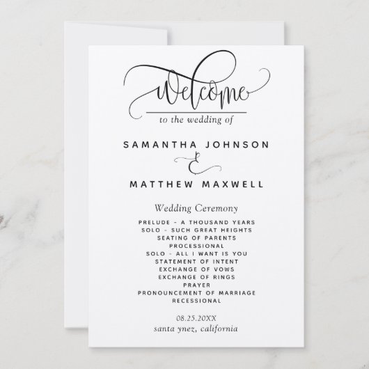 Élégant programme de mariage de script rustique mo (Devant)