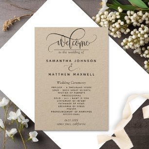 Élégant programme de mariage de script rustique mo