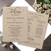 Élégant programme de mariage de script rustique mo