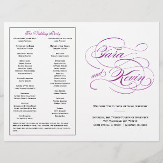 Élégant programme de mariage de script - violet