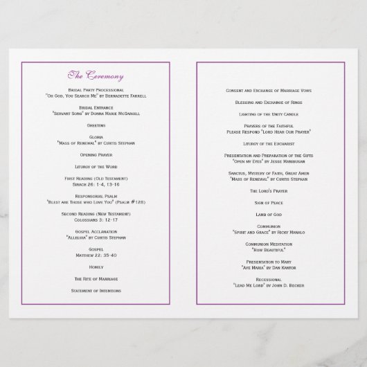 Élégant programme de mariage de script - violet (Dos)