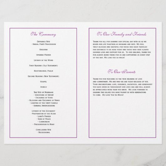 Élégant programme de mariage de script - violet (Dos)