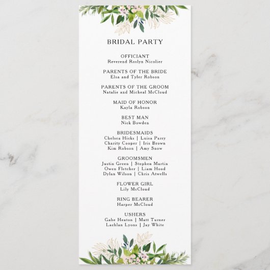 Élégant programme de mariage de verdure d'olive (Dos)