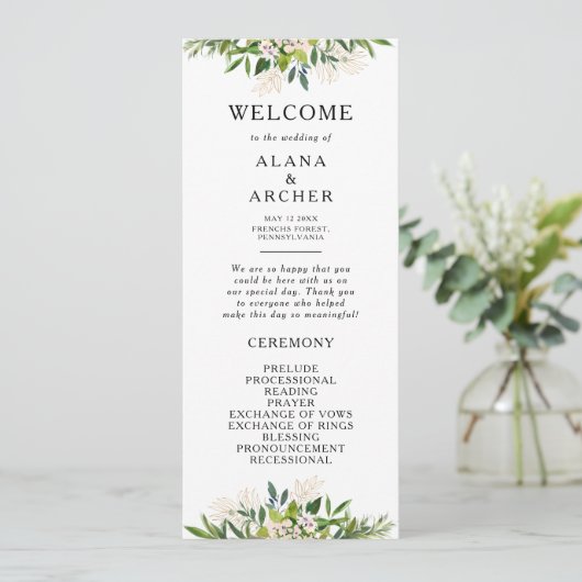 Élégant programme de mariage de verdure d'olive (Debout devant)