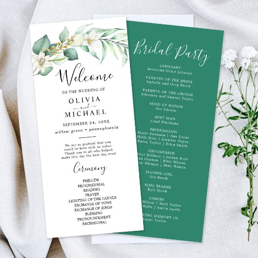Élégant programme de mariage de verdure succulent