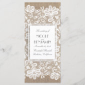 Élégant programme de mariage dentelle et burlap (Devant)