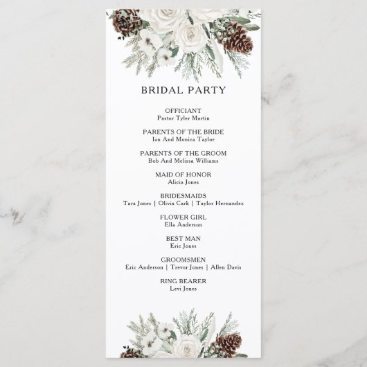 Élégant programme de mariage des pins d'hiver (Dos)