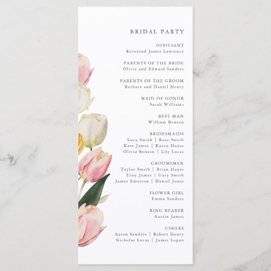 Élégant programme de mariage des tulipes (Dos)