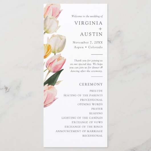 Élégant programme de mariage des tulipes (Devant)