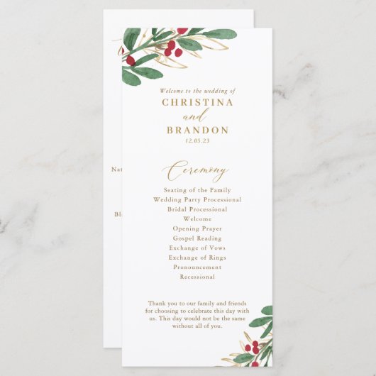 Élégant programme de mariage d'hiver (Devant / Derrière)