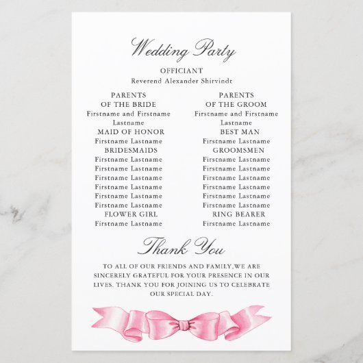 Élégant programme de mariage doux rose main dessin (Dos)