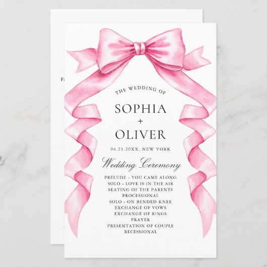 Élégant programme de mariage doux rose main dessin (Devant / Derrière)