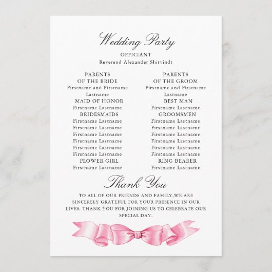 Élégant programme de mariage doux rose main dessin (Dos)