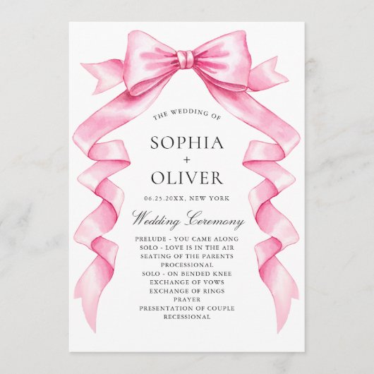 Élégant programme de mariage doux rose main dessin (Devant)