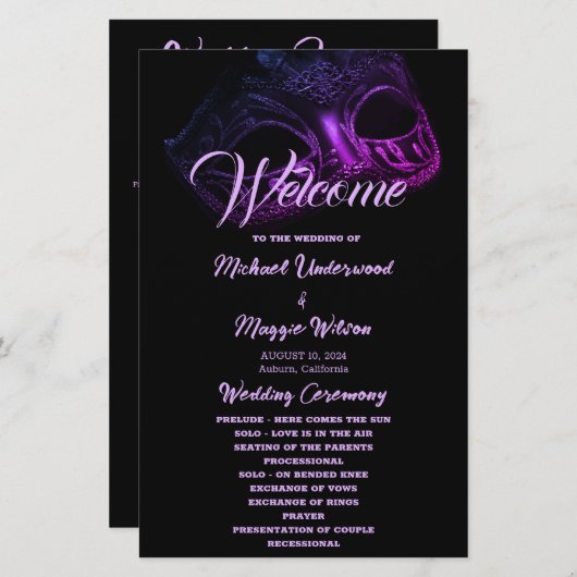 Élégant programme de mariage du soir (Devant / Derrière)