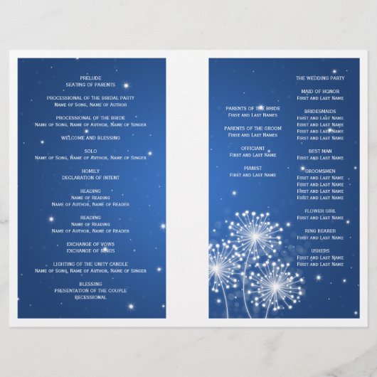 Élégant programme de mariage Éclairé Éparkle Sapph (Dos)