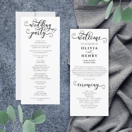 Élégant programme de mariage en calligraphie roman