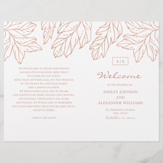 Élégant programme de mariage en or plié. Bleu (Devant)