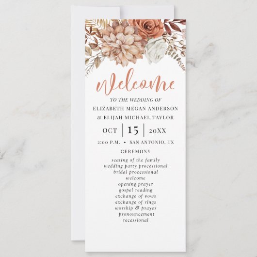 Élégant programme de mariage en terre cuite floral (Devant)