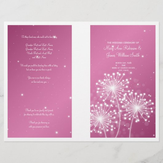 Élégant programme de mariage Été Étincelle Rose ro (Devant)