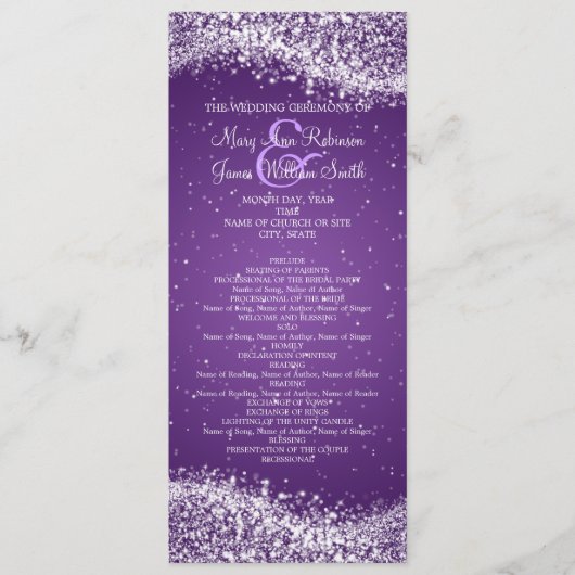 Élégant programme de mariage étincelant vague viol (Devant)