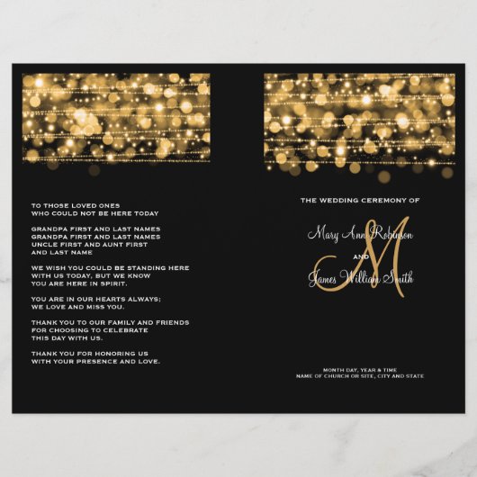 Élégant programme de mariage Fête étincelles or (Devant)