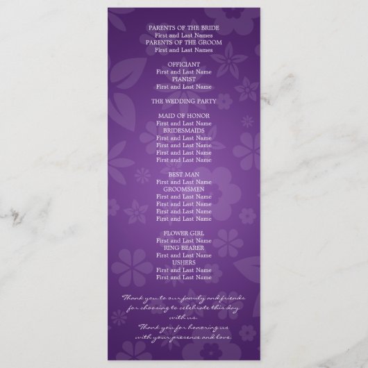 Élégant programme de mariage Fleur coeur pourpre (Dos)