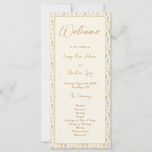 Élégant programme de mariage Fleur sauvage d'aquar (Devant)