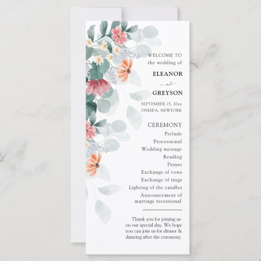 Élégant programme de mariage fleur sauvage eucalyp (Devant)