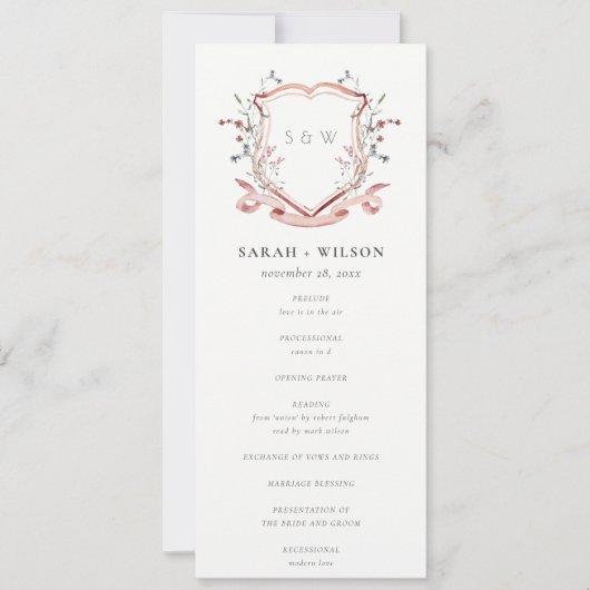 Élégant programme de mariage Fleur sauvage rose (Devant)