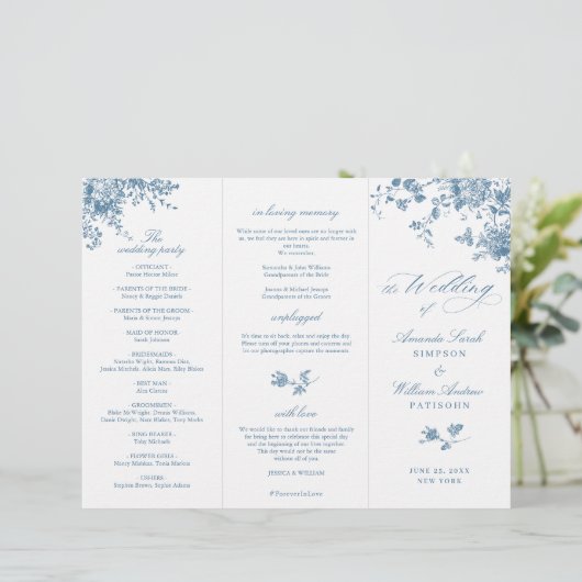 Élégant programme de mariage Fleurs Françaises Ble (Debout devant)