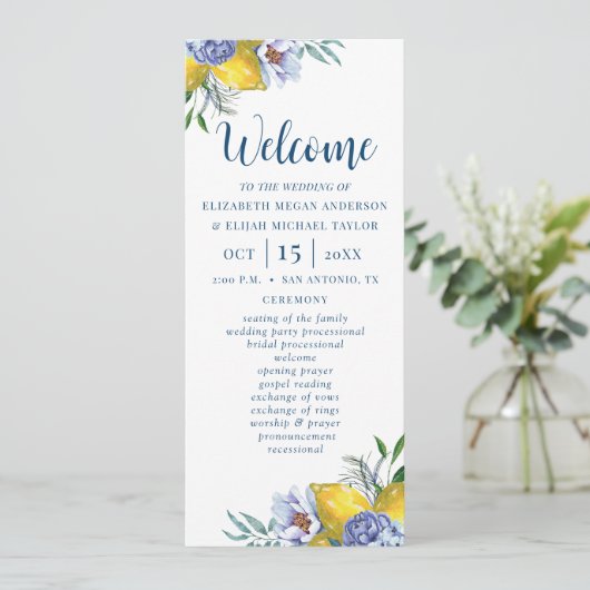 Élégant programme de mariage floral au citron (Debout devant)