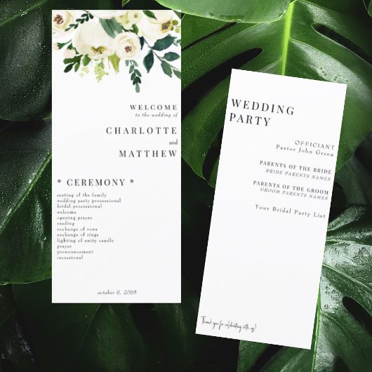 Élégant programme de mariage floral blanc