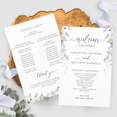 Élégant programme de mariage floral blanc et bleu