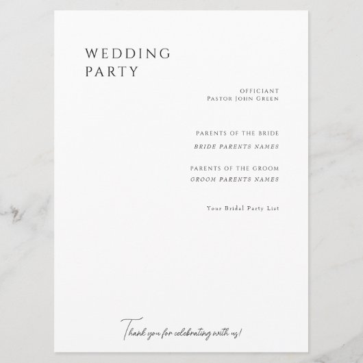 Élégant programme de mariage floral blanc II (Dos)