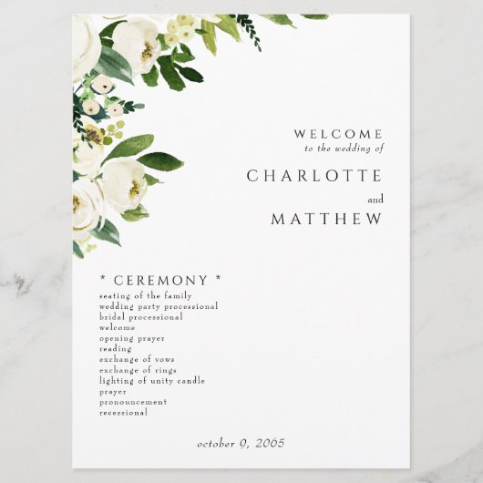 Élégant programme de mariage Floral blanc III (Devant)