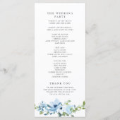 élégant programme de mariage floral bleu clair (Dos)