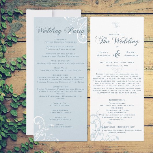 Élégant Programme de Mariage Floral Bleu Clair