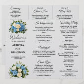 Élégant programme de mariage floral bleu et blanc (Devant / Derrière)