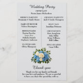 Élégant programme de mariage floral bleu et blanc (Dos)