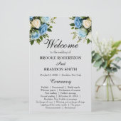 Élégant programme de mariage floral bleu et blanc (Debout devant)