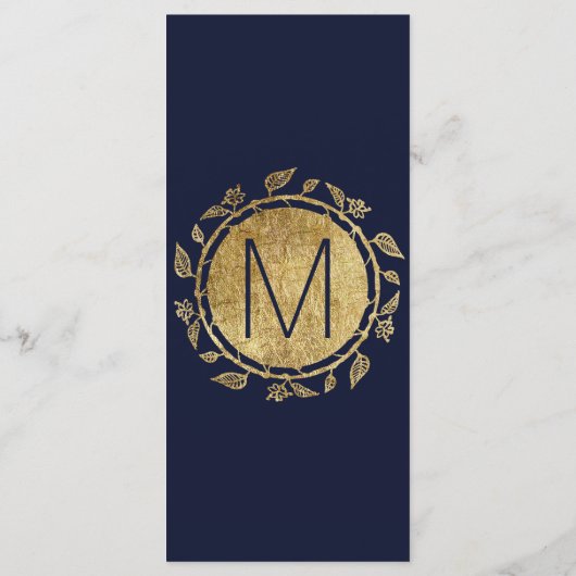 Élégant programme de mariage floral bleu et or de  (Dos)