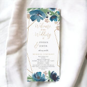 Elégant programme de mariage floral bleu or poussi