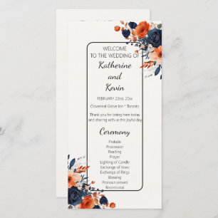 Élégant programme de mariage floral bleu orange de