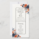 Élégant programme de mariage floral bleu orange de (Devant)